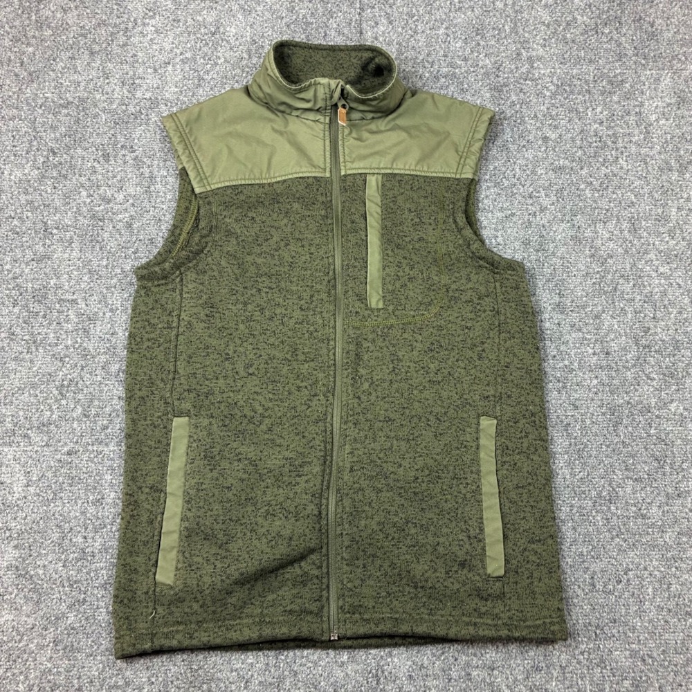 George Mens Size Small Fleece Vest Olive Green Marl Full Zip Mock Neck